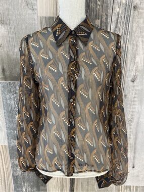 Jaeger 100% Silk Sheer Print Blouse